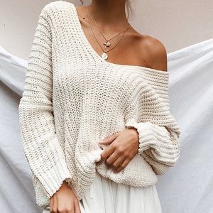 Princess Polly Oversized White Knit Sweater